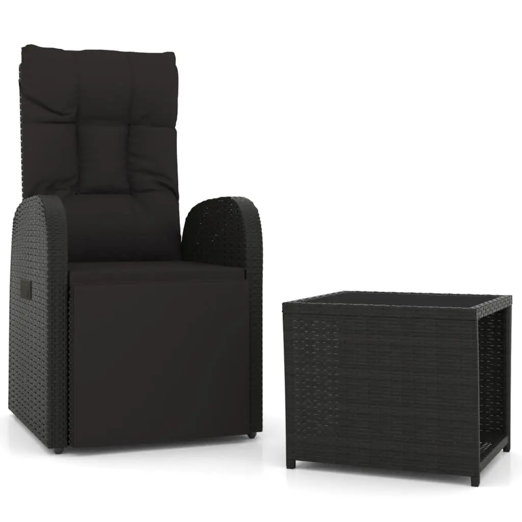 Outdoor Garden Lounge Set 2 Piece Black Rattan Chair Table