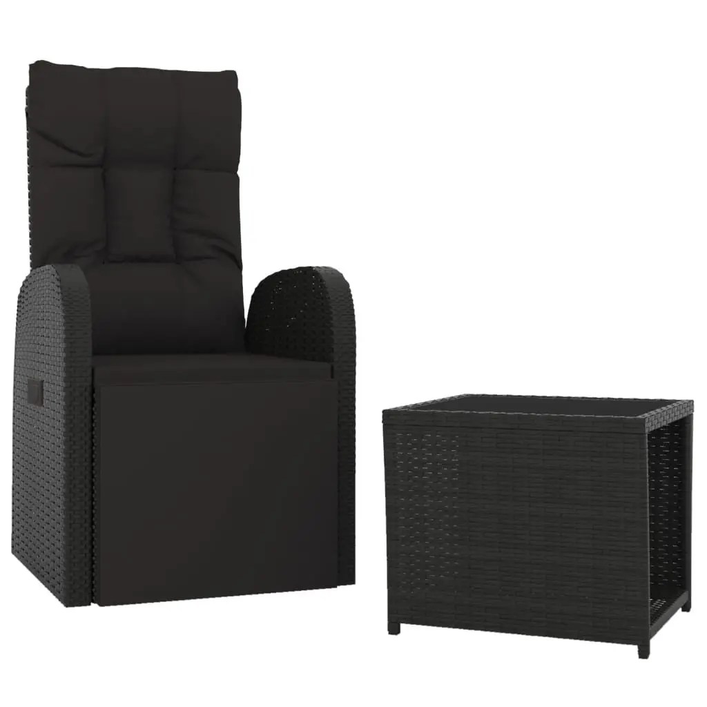 Outdoor Garden Lounge Set 2 Piece Black Rattan Chair Table