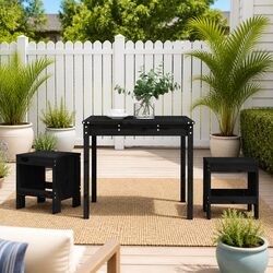 Garden Bistro Furniture Set: Solid Pine Wood, Black Finish