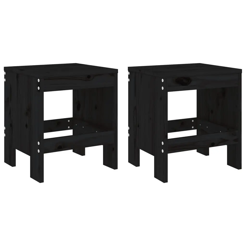 Garden Bistro Set Outdoor Furniture 3 Piece Black Solid Pine Wood Table Stools