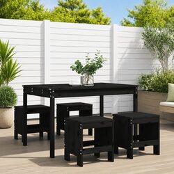 5-Piece Black Garden Dining Set - Solid Pine Wood