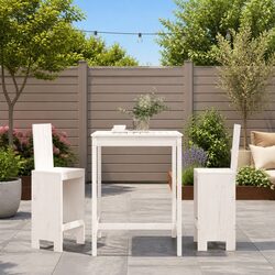 Garden Bar Set: 3-Piece White Solid Pine Furniture