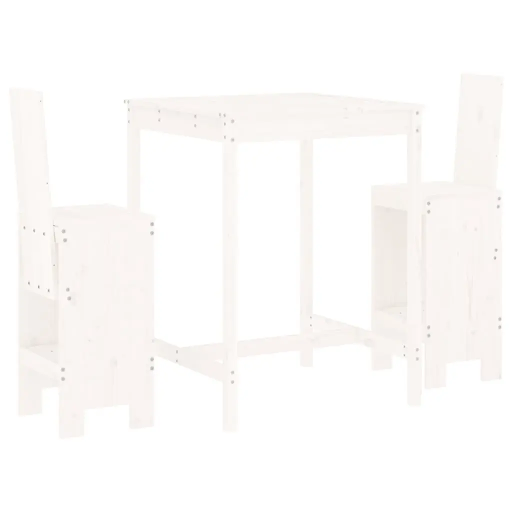 Garden Bar Set 3 Piece White Solid Pine Wood Outdoor Patio Furniture Stools