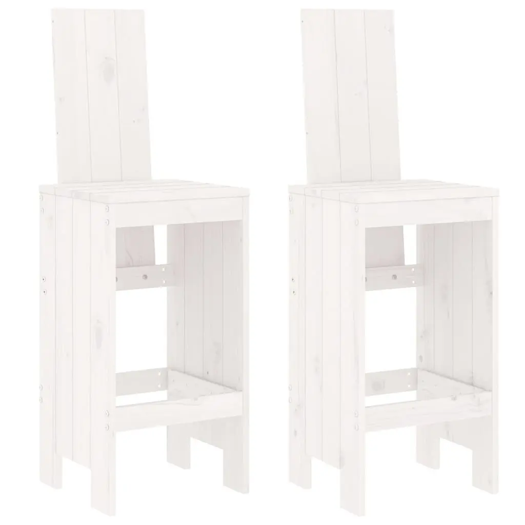 Garden Bar Set 3 Piece White Solid Pine Wood Outdoor Patio Furniture Stools