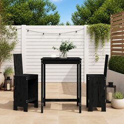 Garden Bar Set: 3-Piece Black Wood Furniture Set