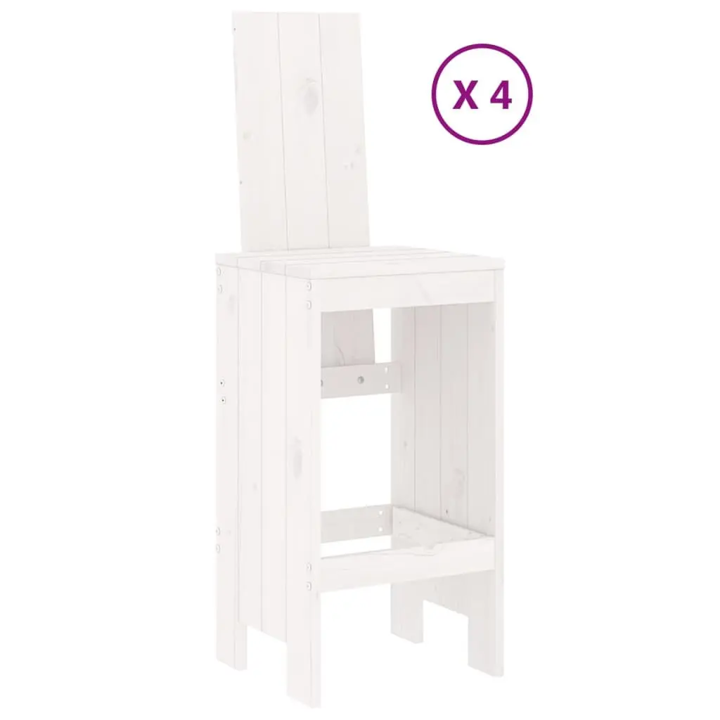 Outdoor Bar Stool Set 5 Piece Patio Garden Furniture White Solid Pine Wood Table with Backrest and Footrest