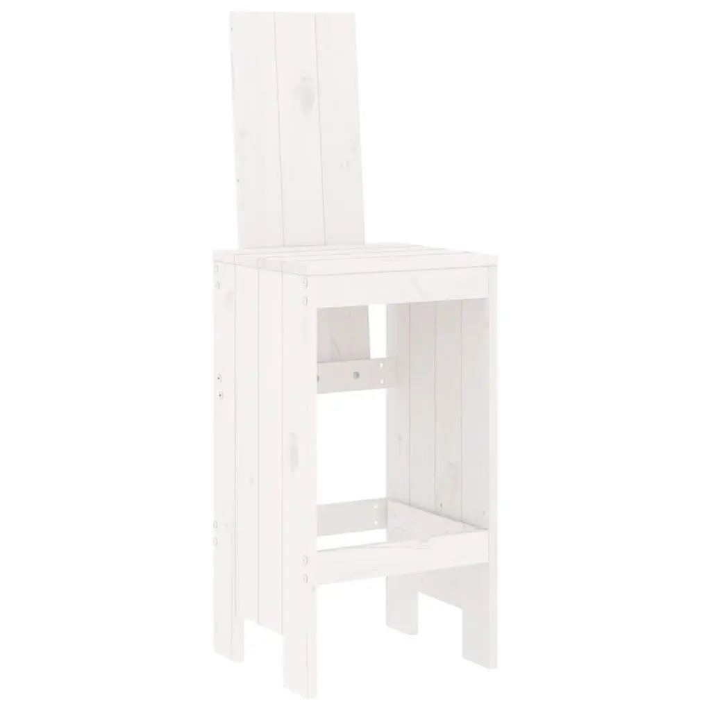 Outdoor Bar Stool Set 5 Piece Patio Garden Furniture White Solid Pine Wood Table with Backrest and Footrest
