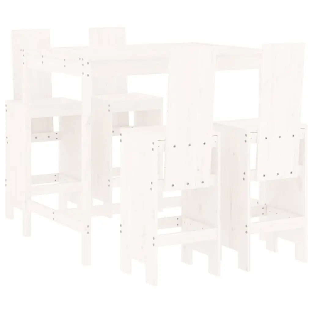 Garden Bar Set 5 Piece Outdoor Furniture White Wood Patio Dining Stool Table