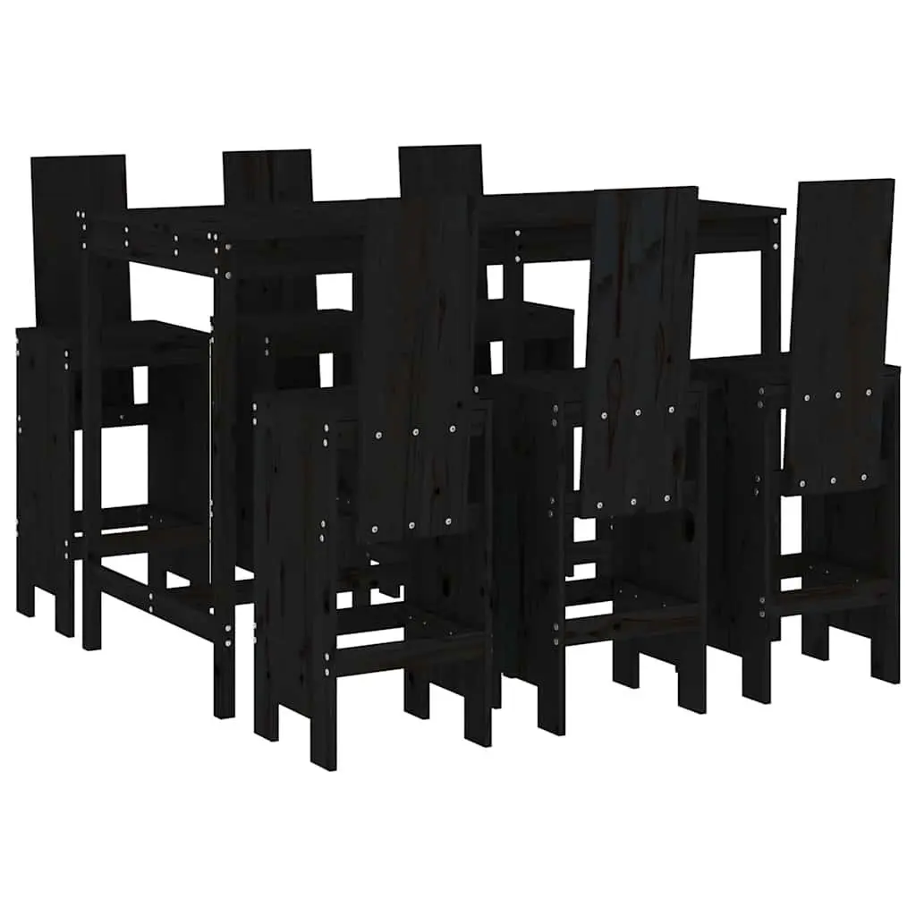 Garden Bar Set 7 Piece Outdoor Patio Furniture Black Wood Dining Stool Table