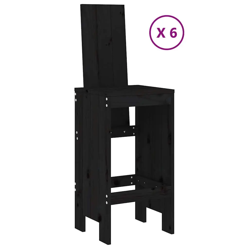 Garden Bar Set 7 Piece Outdoor Patio Furniture Black Wood Dining Stool Table