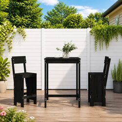 3 Piece Outdoor Bar Set - Black Solid Pine Wood