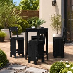 Garden Bar Set: 5 Piece Outdoor Furniture in Black Wood