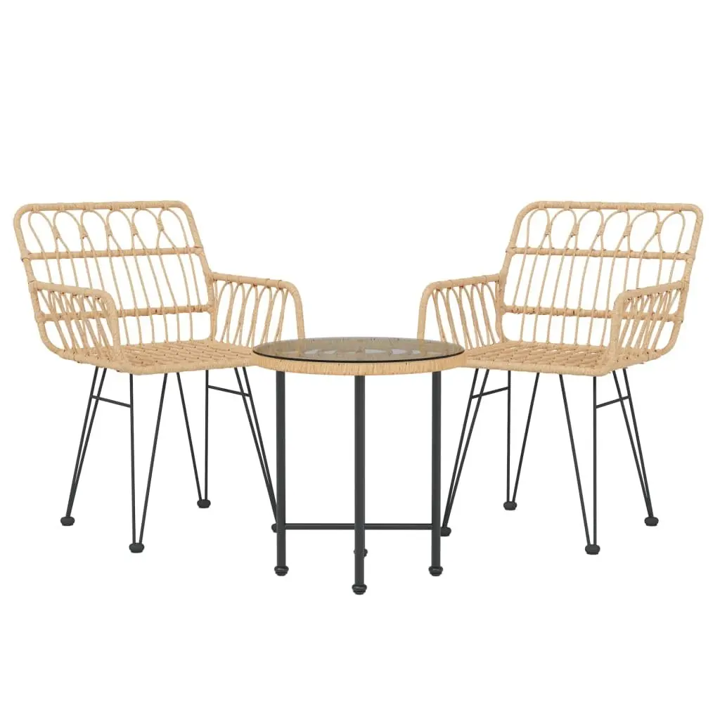 Garden Dining Set 3 Piece Outdoor Furniture Brown Poly Rattan Patio Table Chairs