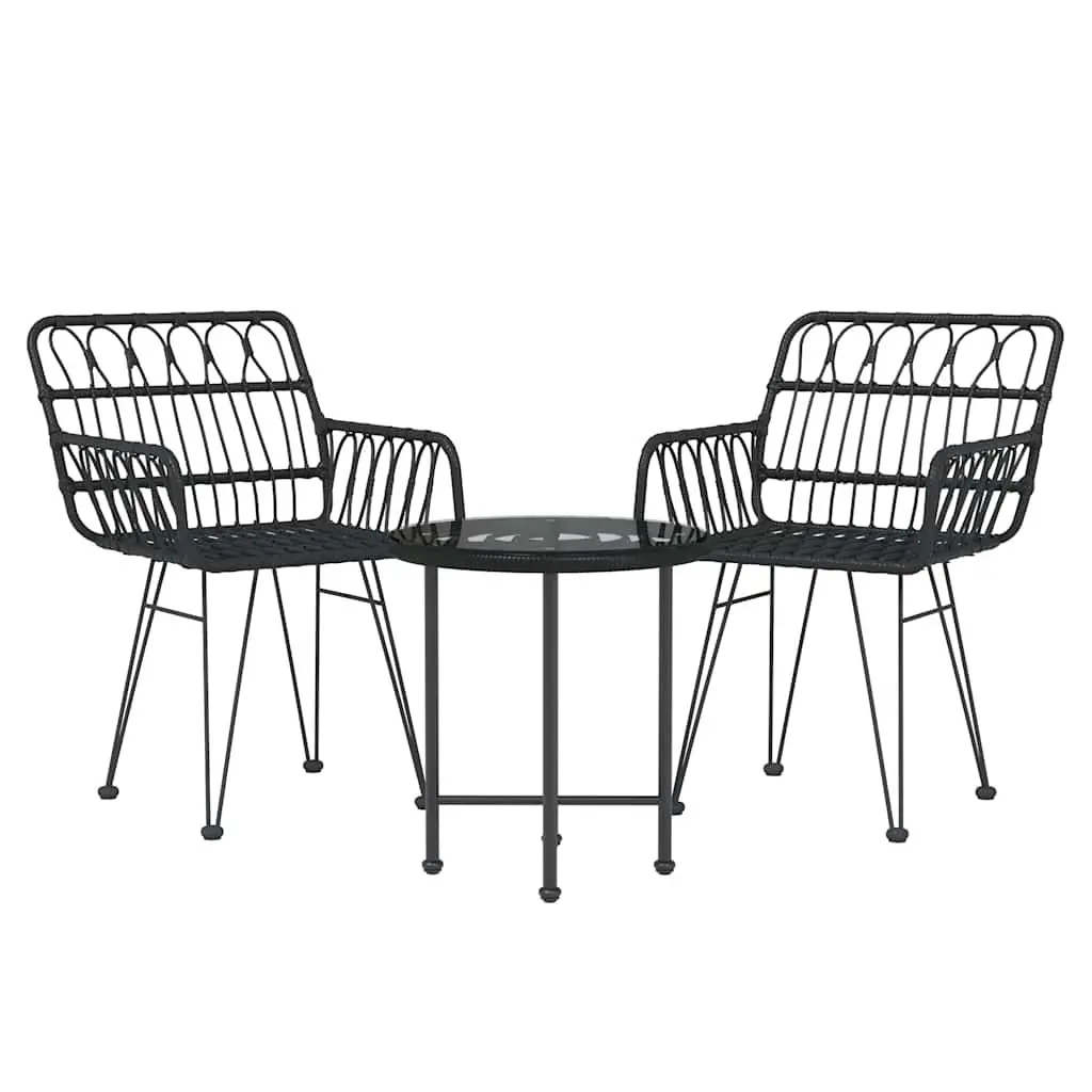 3 Piece Black Poly Rattan Outdoor Dining Set Patio Furniture Table and Chairs
