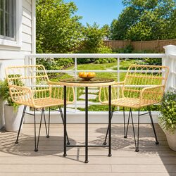 3 Piece Garden Dining Set Outdoor Patio Furniture PE Rattan Table Chairs Brown