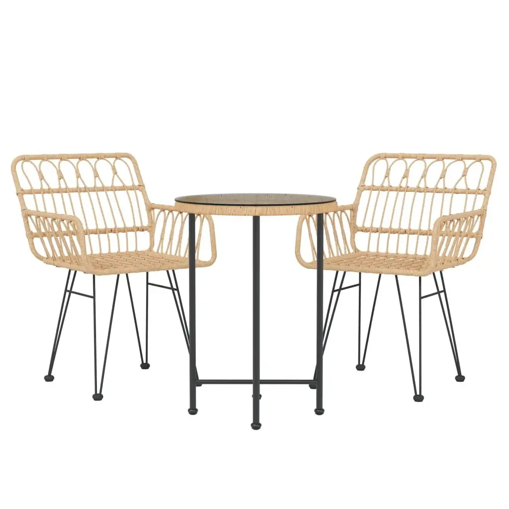 3 Piece Garden Dining Set Outdoor Use Brown PE Rattan Table Chairs