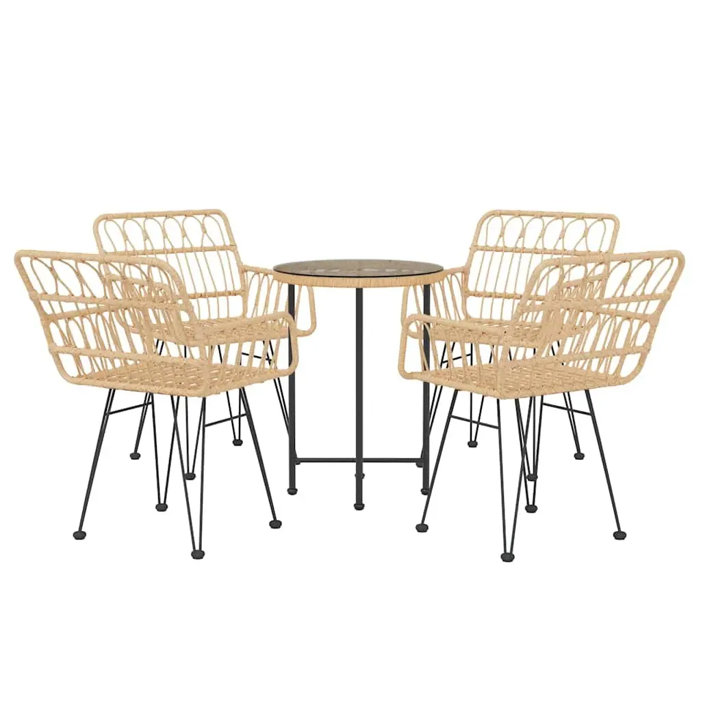 5 Piece Patio Dining Set for Outdoor Use with Brown Poly Rattan and Steel Frame