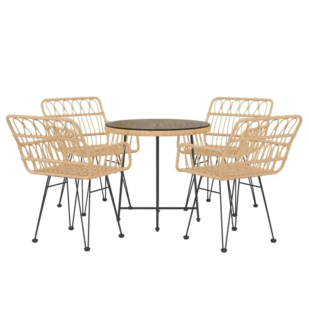 5 Piece Garden Dining Set Outdoor Patio Furniture Brown PE Rattan Chairs Table