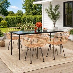 5-Piece Outdoor Dining Set: Rattan & Steel Table and Chairs