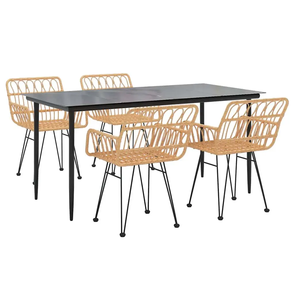 5 Piece Garden Dining Set Outdoor Use Brown PE Rattan Table Chairs