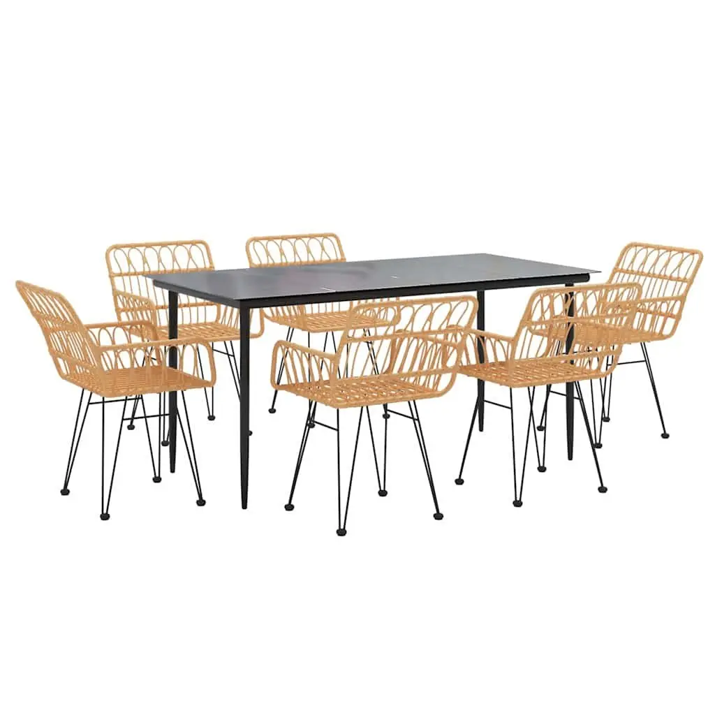 7 Piece Garden Dining Set Outdoor Patio Furniture Brown Poly Rattan Table Chairs