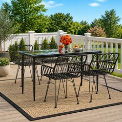 5 Piece Garden Dining Set with Steel Frame and Rattan Chairs