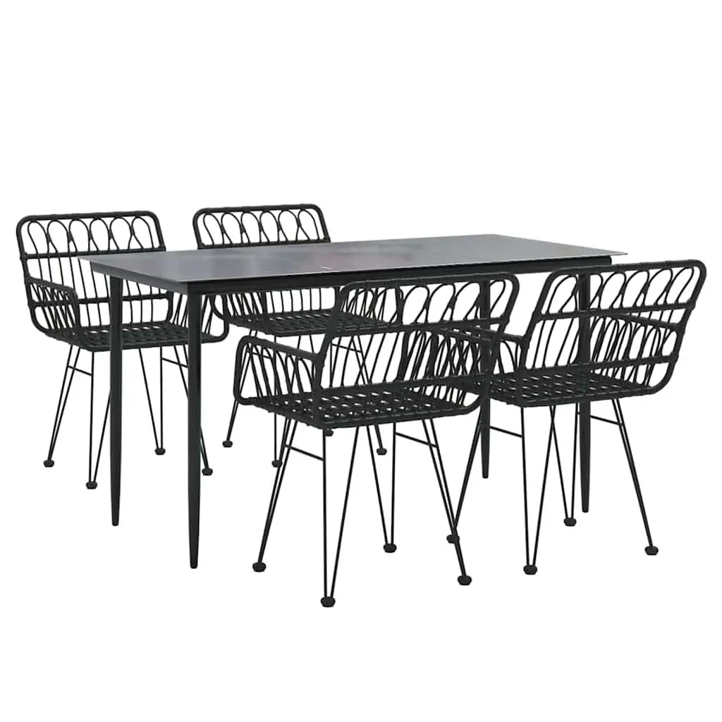 Outdoor Dining Set 5 Piece Black Rattan Chairs and Table for Garden Patio