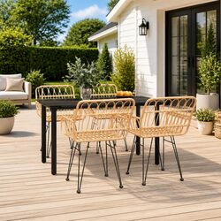 5-Piece Outdoor Dining Set: Brown Rattan & Glass Details