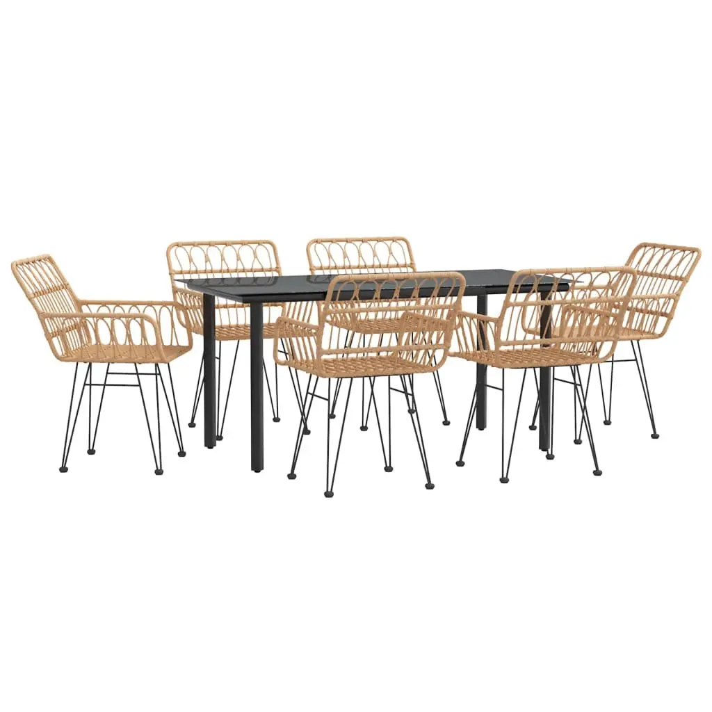 7 Piece Outdoor Dining Set Brown Poly Rattan Furniture with Table and Chairs for Garden Patio