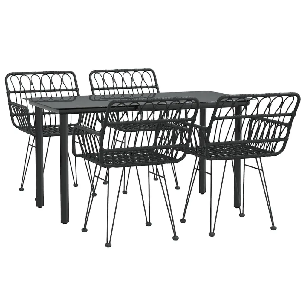 5 Piece Garden Dining Set Outdoor Use Black Rattan Patio Table Chairs