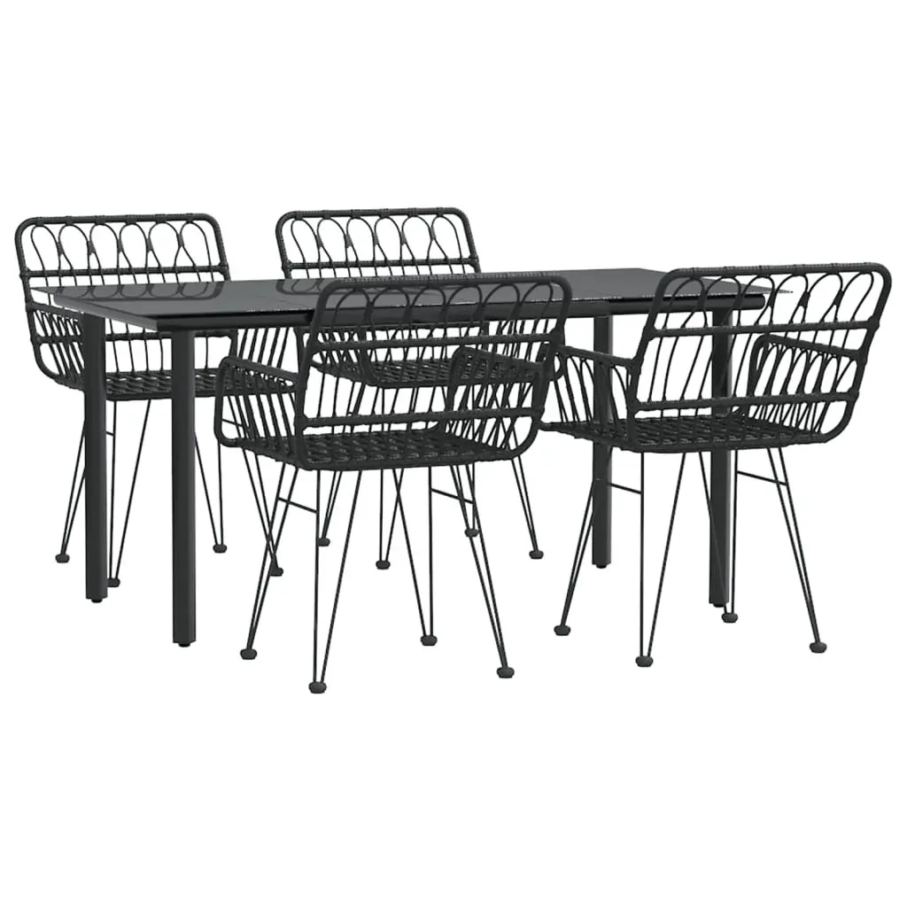 5 Piece Garden Dining Set Outdoor Use Black Rattan Chairs Table