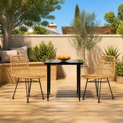 3-Piece Garden Dining Set: Steel Frame & Tempered Glass