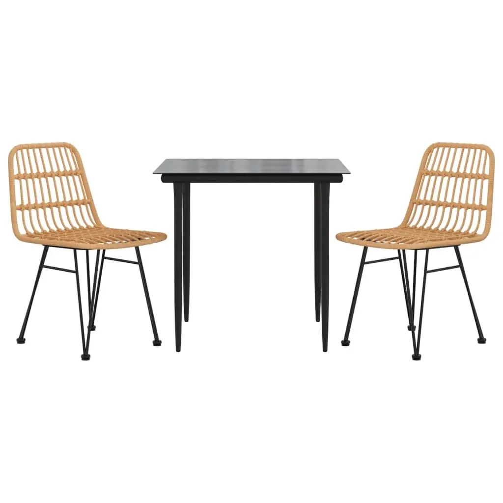 Garden Dining Set Outdoor Use 3 Piece Brown Poly Rattan Patio Table Chairs