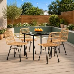 Garden Dining Set: 5 Pieces with Glass Tabletop
