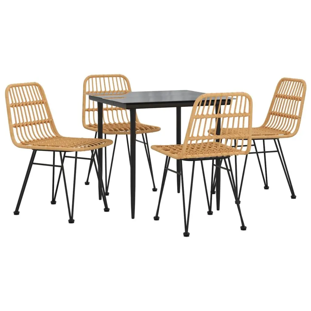 Garden Dining Set Outdoor Patio 5 Piece Brown Rattan Table Chairs