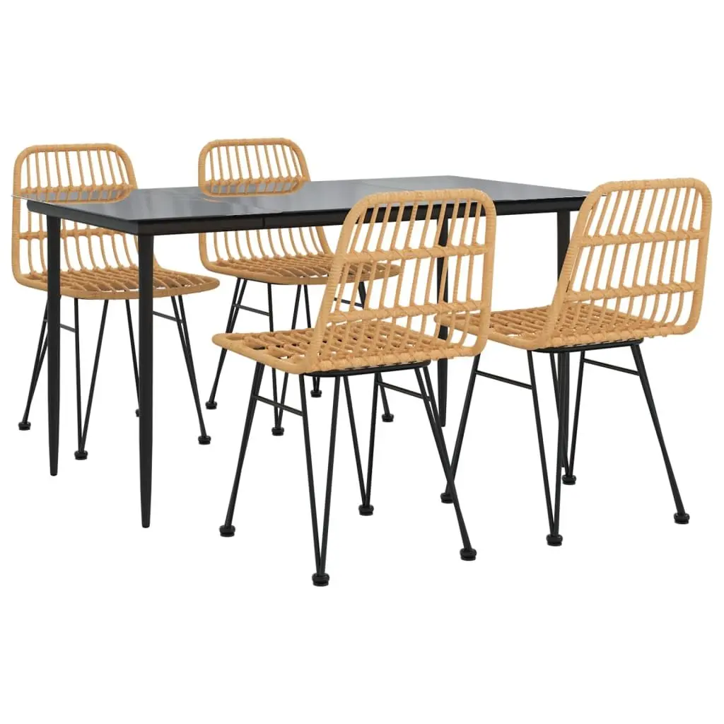 5 Piece Garden Dining Set Outdoor Patio Furniture Brown Poly Rattan Tempered