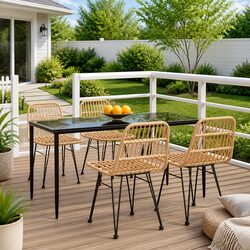 5-Piece Outdoor Dining Set: Poly Rattan, Steel Frame, Brown