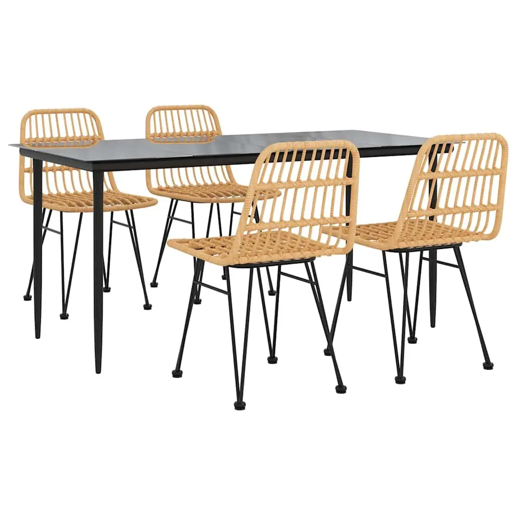 Garden Dining Set Outdoor Use 5 Piece Brown Poly Rattan Furniture