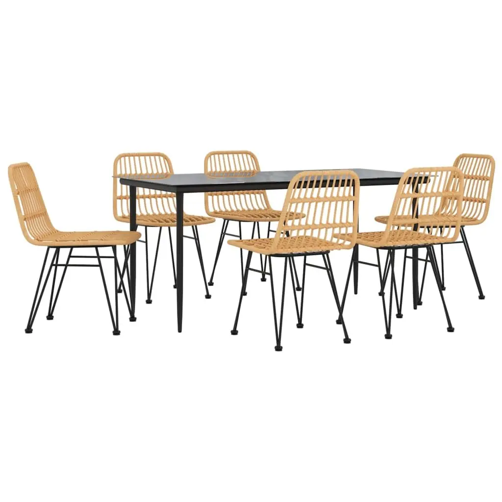 7 Piece Poly Rattan Garden Dining Set with Steel Frame