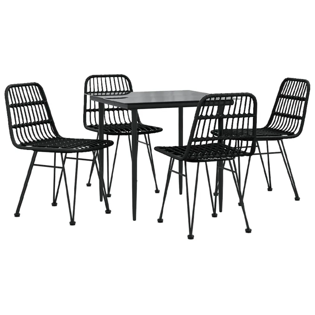 5 Piece Outdoor Dining Set Black Poly Rattan Patio Furniture Table Chairs