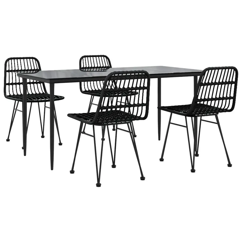 5 Piece Garden Dining Set Outdoor Use Black Rattan Chairs Table