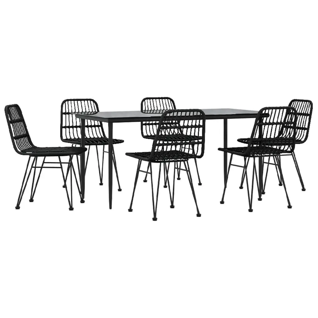 7 Piece Black Rattan Dining Set