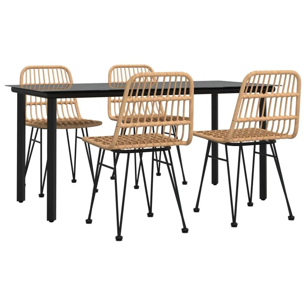 5 Piece Garden Dining Set Outdoor Use Brown Poly Rattan Table Chairs