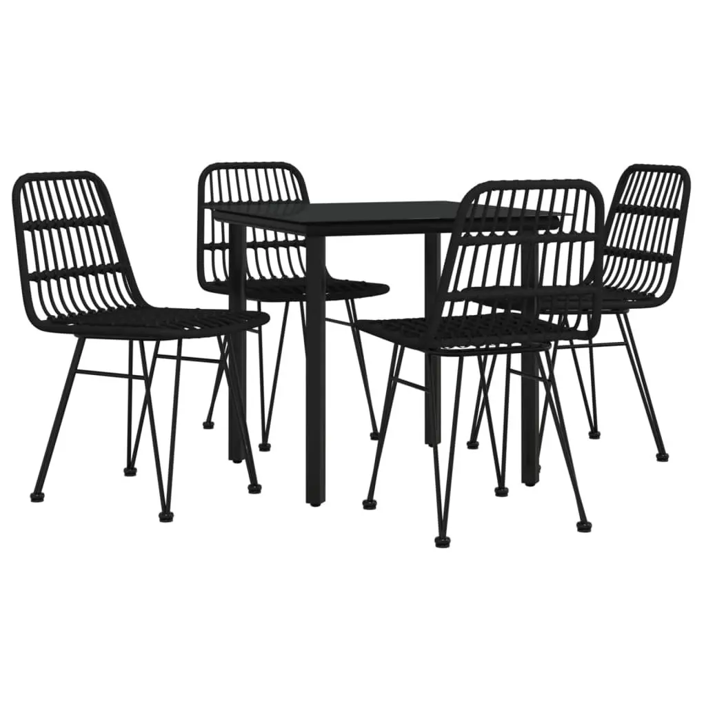 5 Piece Outdoor Garden Dining Set Black Poly Rattan Patio Furniture Table Chairs