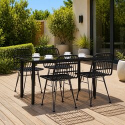 5 Piece Garden Dining Set - Poly Rattan, Steel, Black