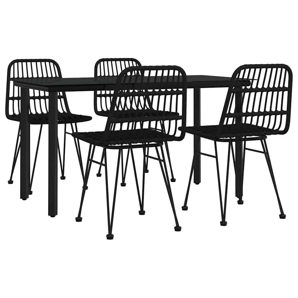 5 Piece Outdoor Dining Set Patio Furniture Black Rattan Chairs and Table