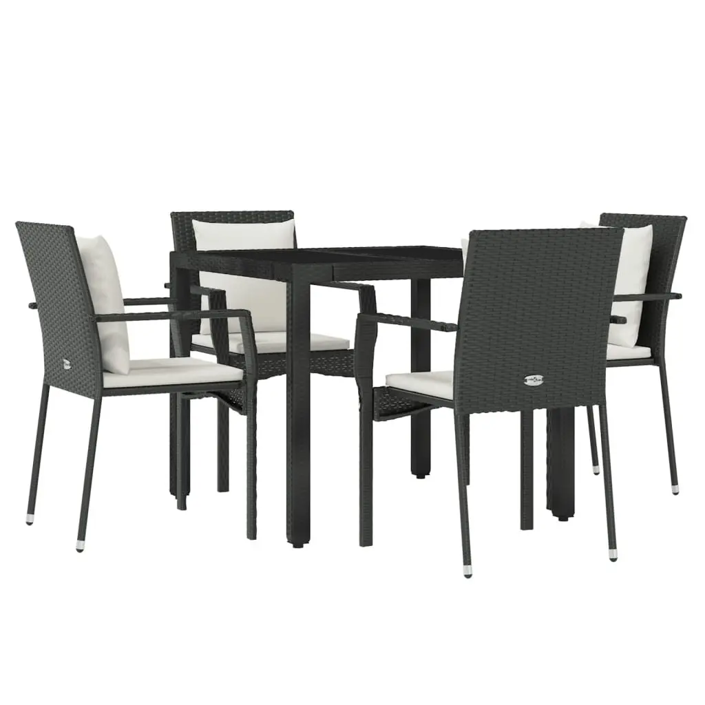5 Piece Outdoor Dining Set Garden Furniture Black Poly Rattan Table Chairs