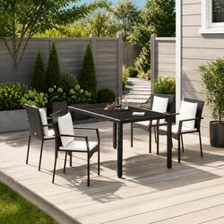 5 Piece Outdoor Garden Dining Set Black PE Rattan Chairs Table with Cushions
