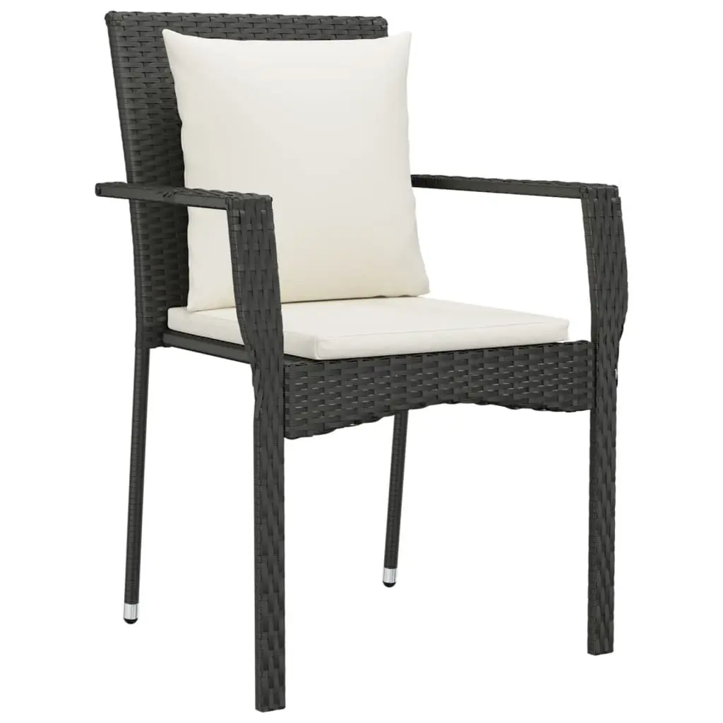 5 Piece Garden Dining Set for Outdoor Use Black PE Rattan Chairs with Cushions and Tempered Glass Table