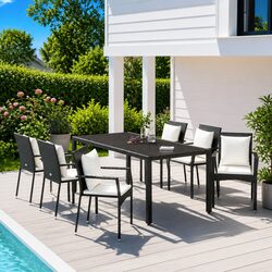 7 Piece Outdoor Dining Set, Black Poly Rattan Furniture